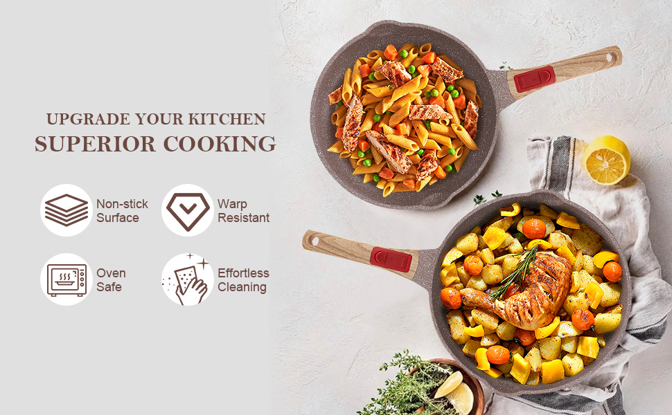 Сковорода з антипригарним покриттям з кераміки 28 см, здорова керамічна сковорода зі знімним ручками, придатна для духовки, без PFAS, PFOA та PTFE (колір: коричневий)