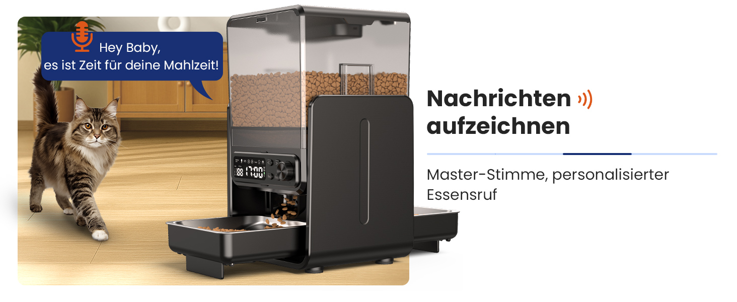 Автомат годівлі для котів з керуванням через додаток, для 2 котів, регульована висота, 2 миски, 5 л, з функцією запису голосу та таймером