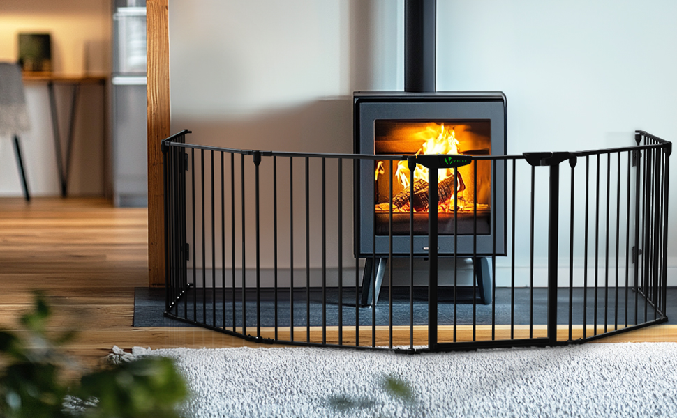 Захисне ґратка для каміну Vounot 375см з дверцятами, металева, для дітей, чорна