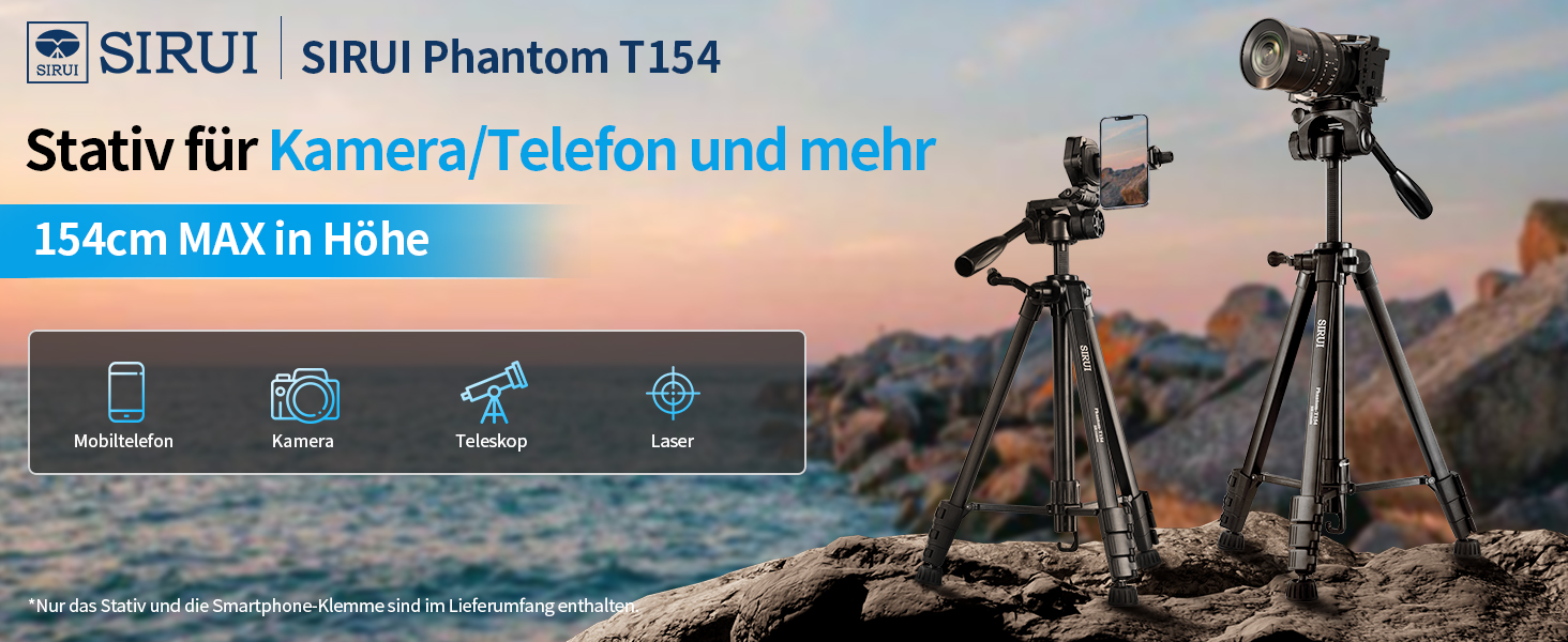 Штатив для камери SIRUI 154 см, алюмінієвий трипод з кріпленням для телефону, максимальне навантаження 5 кг