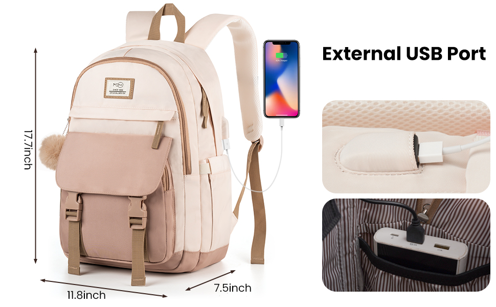 Сумка-рюкзак MOMUVO для підлітків та жінок, для ноутбука | Милий рюкзак для студентів та школярок 15.6' Бежевий Хакі