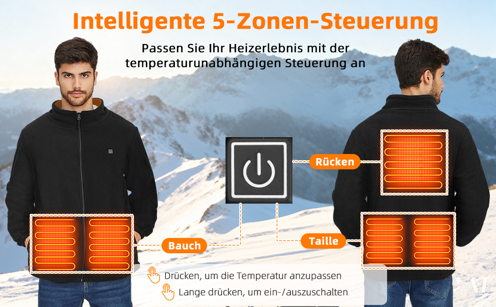 Обогревна куртка TOUVE з 5 зонами підігріву, регулюванням температури, Polar Fleece, для жінок та чоловіків, чорний (2025)