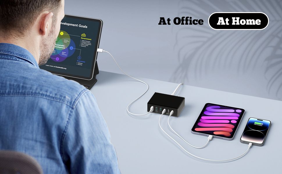 Зарядний пристрій USB-C 120W GaN, 6 портів, для iPhone/Samsung/Google/планшетів, чорний