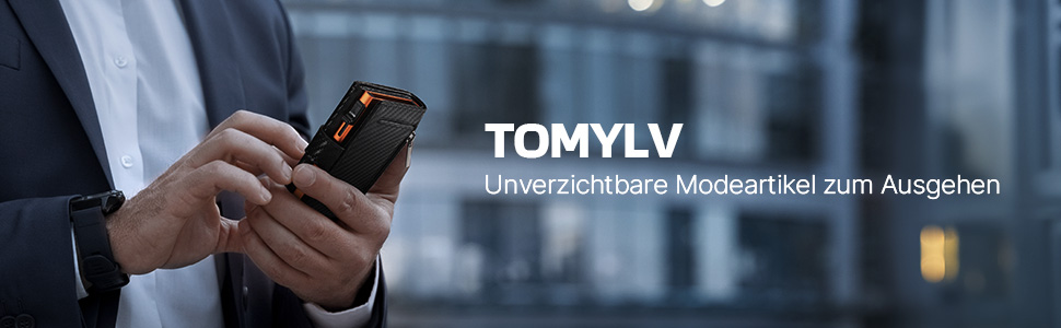 Чоловічий гаманець Tomylv з RFID захистом, стильний, з карбонової шкіри, двостороній, чорний & помаранчевий