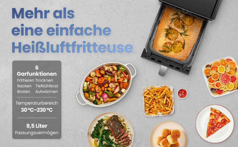 Фритюрниця електрична Chefman TurboFry 8.5л 6-в-1 з оглядовим вікном, чорна - аерофритюрниця, духовка, гриль
