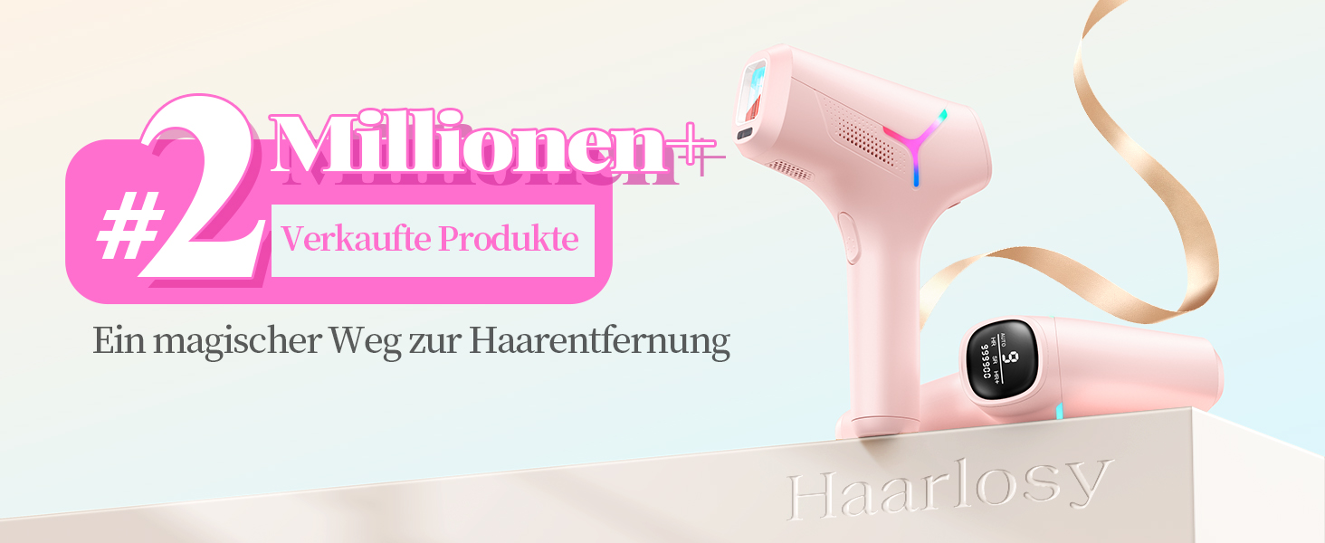 Пристрій для епіляції IPL Haarlosy - безболісна епіляція лазером, для дому, 9 рівнів, захист шкіри, для жінок та чоловіків, для обличчя, бікіні, тіла, білий (рожевий)