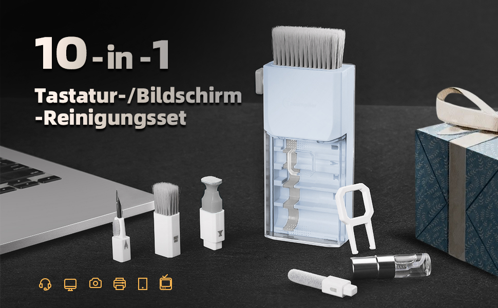 Набір для чищення клавіатури та ноутбука Ordilend: щітка, очищувач для MacBook, телефону, планшета, комп'ютера. Легкий у використанні та транспортуванні. Бренд Moranti, колір блакитний