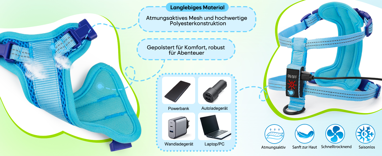 Світловідбиваючий LED нашийник для собак, USB-C, для маленьких собак, XS-S, для прогулянок вночі