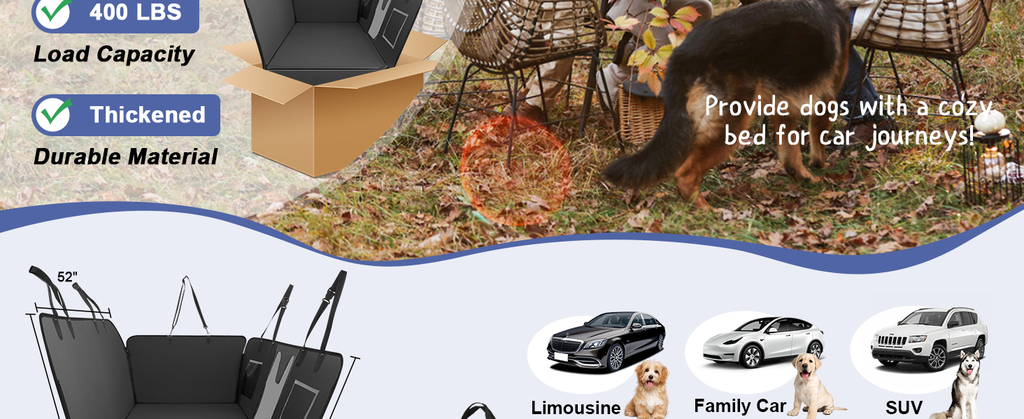 Захист для заднього сидіння автомобіля для собак з жорстким дном, 400 lbs, водовідштовхувальний, з сіткою, чорний, розмір L (147x75 см), штучна шкіра