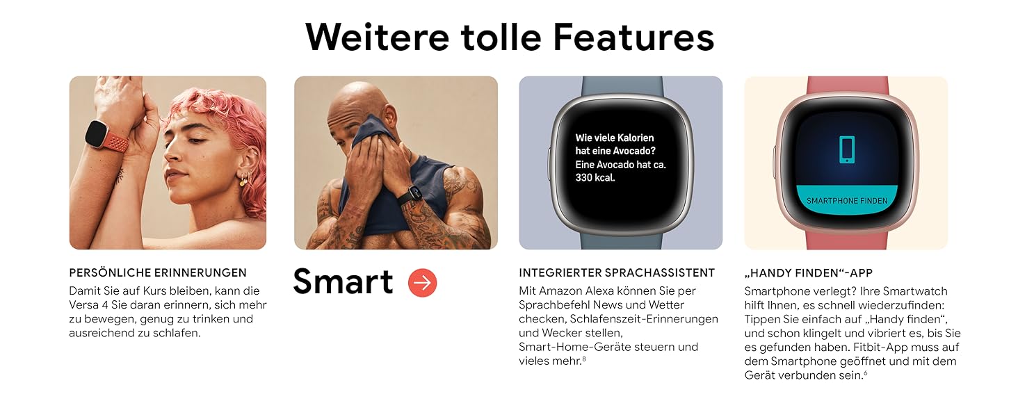 Смарт-годинник Fitbit Versa 4 – фітнес-трекер з GPS, телефоном, 6 днів роботи батареї, 40+ режимів тренувань, сумісний з Android/iOS, Sandrosa/Aluminium (Кораловий рожевий)