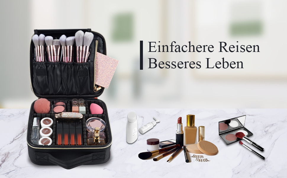 Косметичка для макіяжу та косметики, органайзер для подорожей, чорна. З ручкою та регульованими перегородками