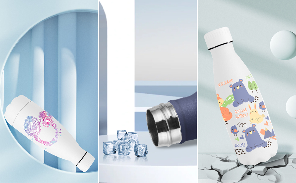 Термос Vikaster 500 мл, термофляга з нержавіючої сталі, без BPA, не протікає, багаторазовий. Ідеально для велосипеда, кемпінгу, йоги, спортзалу, фітнесу, школи, подорожей, активного відпочинку. (350 мл, Темно-синій, Динозавр)