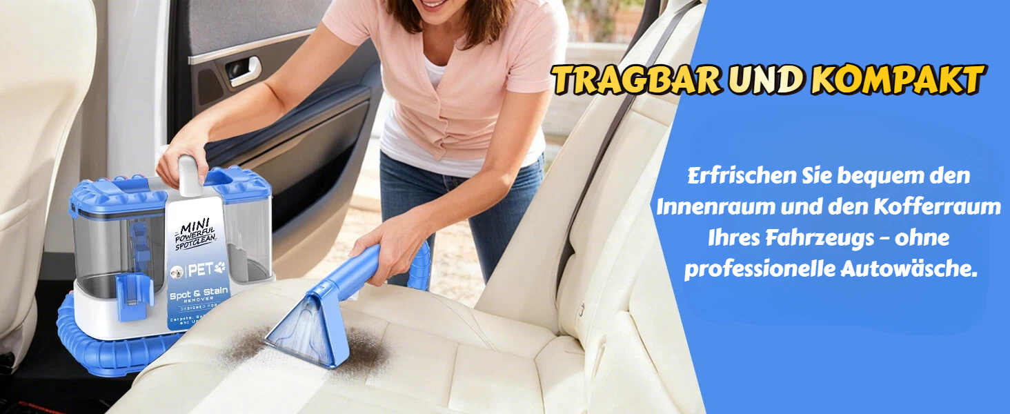 Портативний мийник для м'яких меблів, 600W, 16Kpa, 500мл розчин, 5 насадок. Для диванів, килимів, авто, сходи. Легкий, компактний, блакитний.