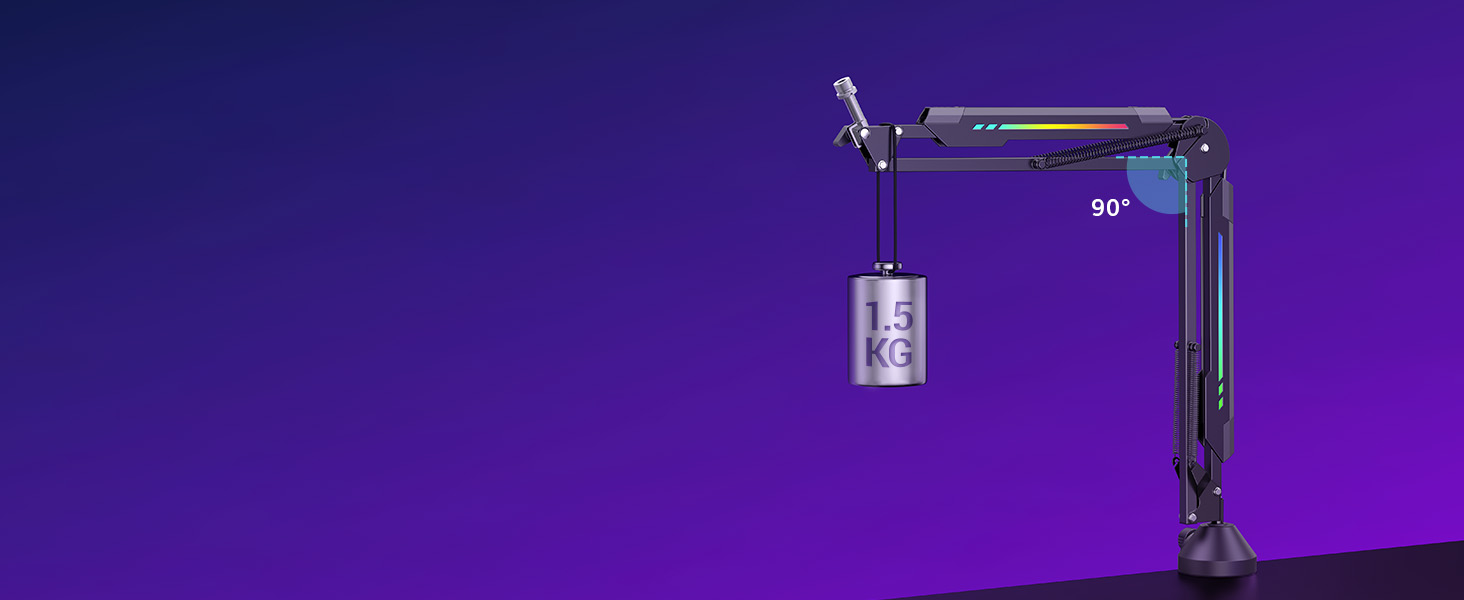 Кріплення для мікрофона TONOR T90 з RGB підсвічуванням, регульоване через APP, 11 режимів світла, сумісне з усіма мікрофонами