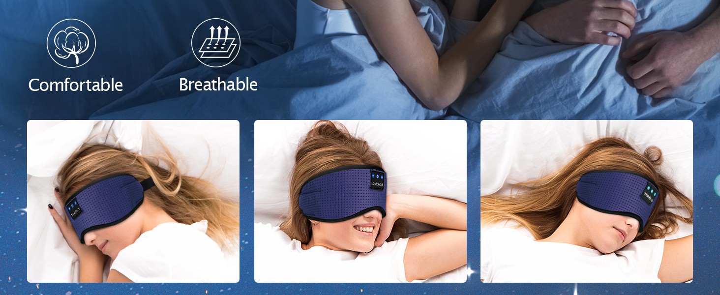 Маска для сну Dolida з Bluetooth навушниками V5.4, бавовняна, дихаюча, з мікрофоном для подорожей, медитації, йоги – блакитна