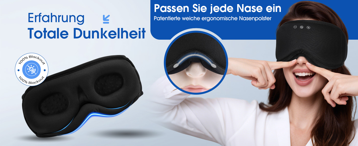 Маска для сну Dolida з Bluetooth навушниками, 3D бамбукова маска для очей, чорна. Комфортний сон для жінок та чоловіків.