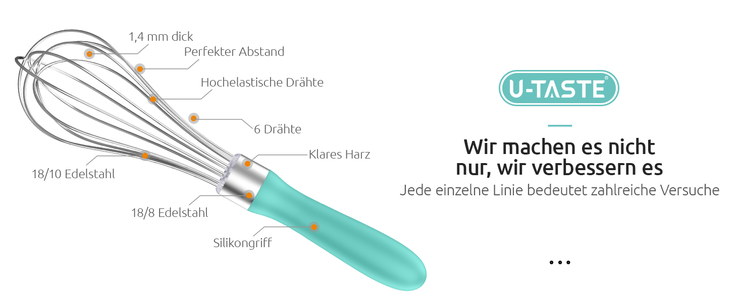 Міксер кухонний U-Taste зі сталі 18/10, 30 см, 12 гнучких дротів, силіконовий грибок