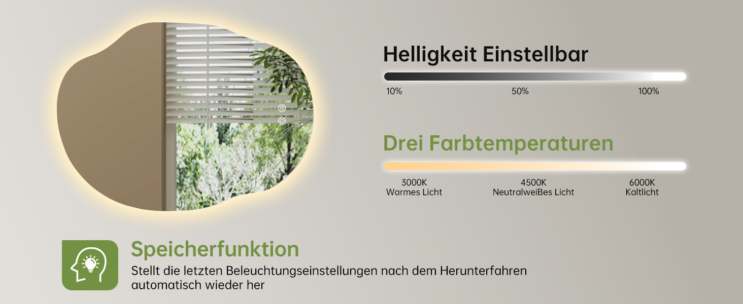 Дзеркало для ванної кімнати з підсвічуванням, арочне, без рами 50x75 см. Touch-панель, регулювання яскравості, 3 кольори світла, запобігання запотіванню