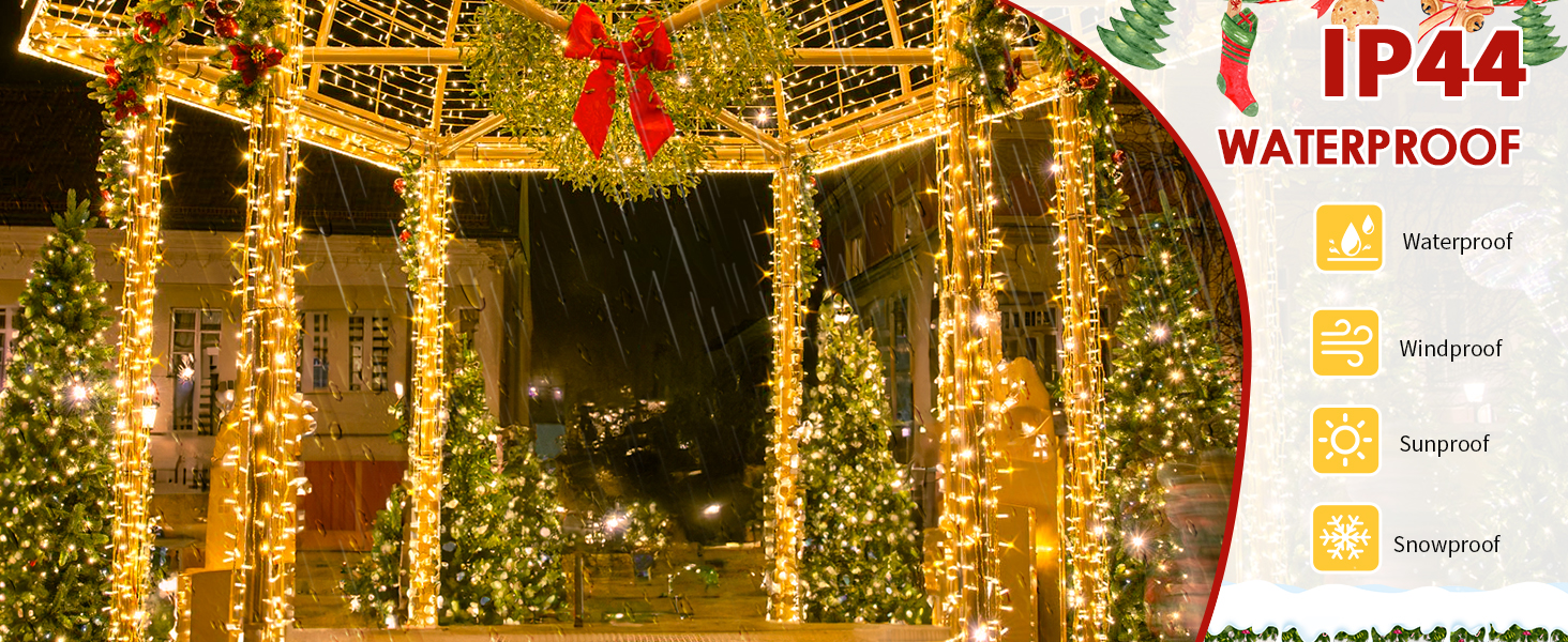 Гірлянда світлодіодна 60м, 600 LED, для декорування приміщень та вулиці, 8 режимів, таймер, IP44, тепле світло, для ялинки, балкона, вікна, саду, вечірки