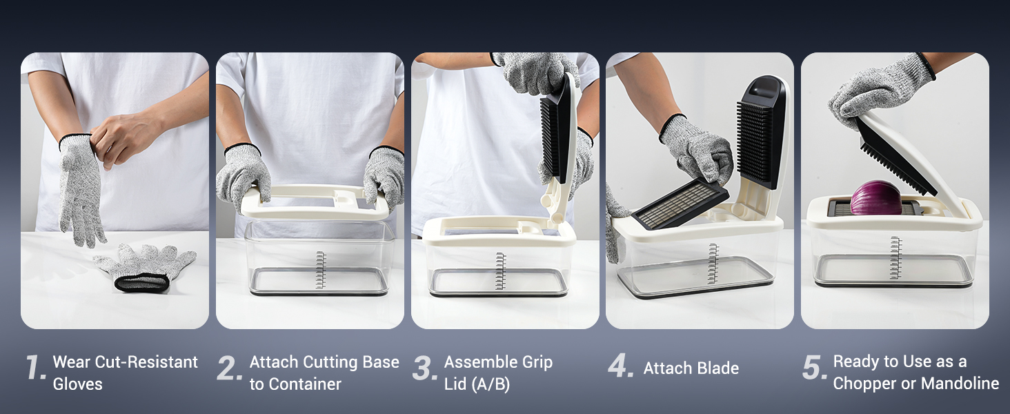 Нарізчик овочів Sopito з 6 лезами, 2 л контейнер, захист рук та рукавички, овочева спіраль, овочевий чіпер