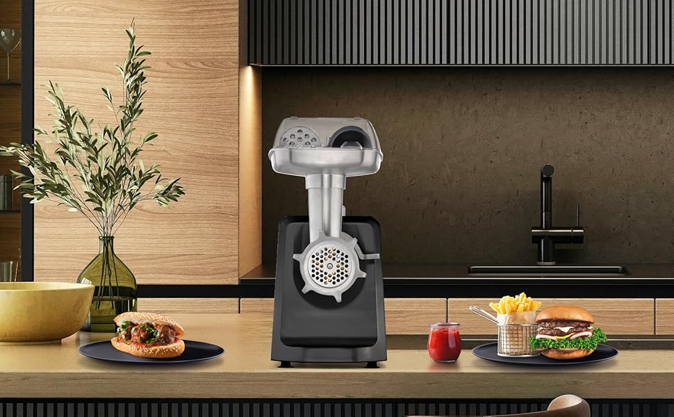 Electric Meat Grinder FW2000 with Spritzgebäck Attachment - 800W/2000W, 2kg/min, Aluminum Housing, Powerful Motor