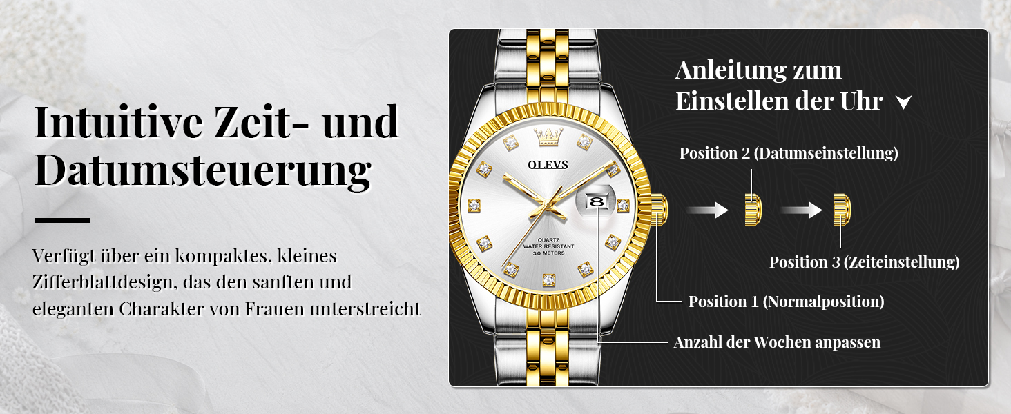 Жіночий класичний кварцовий годинник OLEVS з діамантами, водонепроникний, сталевий браслет, білий циферблат (L3705g)