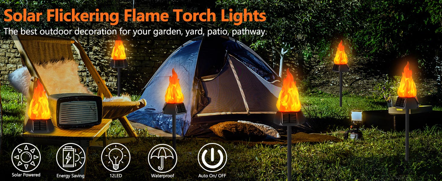 Geemoo Solar Lanterns for Outdoor Garden - 6 Pack Solar Torch Lights with Realistic Flame Effect