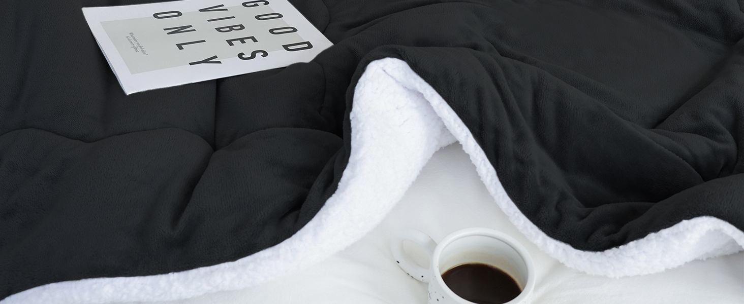 CHOSHOME Плед пухнастий, теплий, фланелевий, мікрофібра, 230x270 см (Чорний)