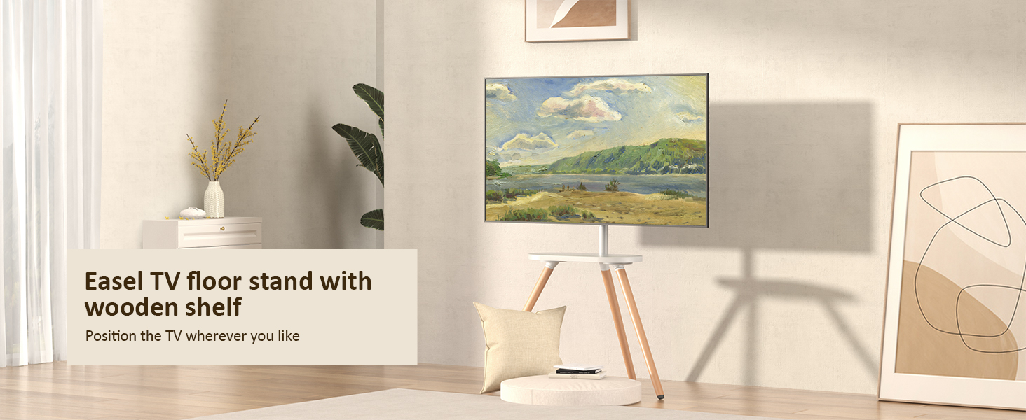 Adjustable TV Stand for 43-65 inch TVs - White Wooden Base with VESA 400x400 Support (35kg Capacity)