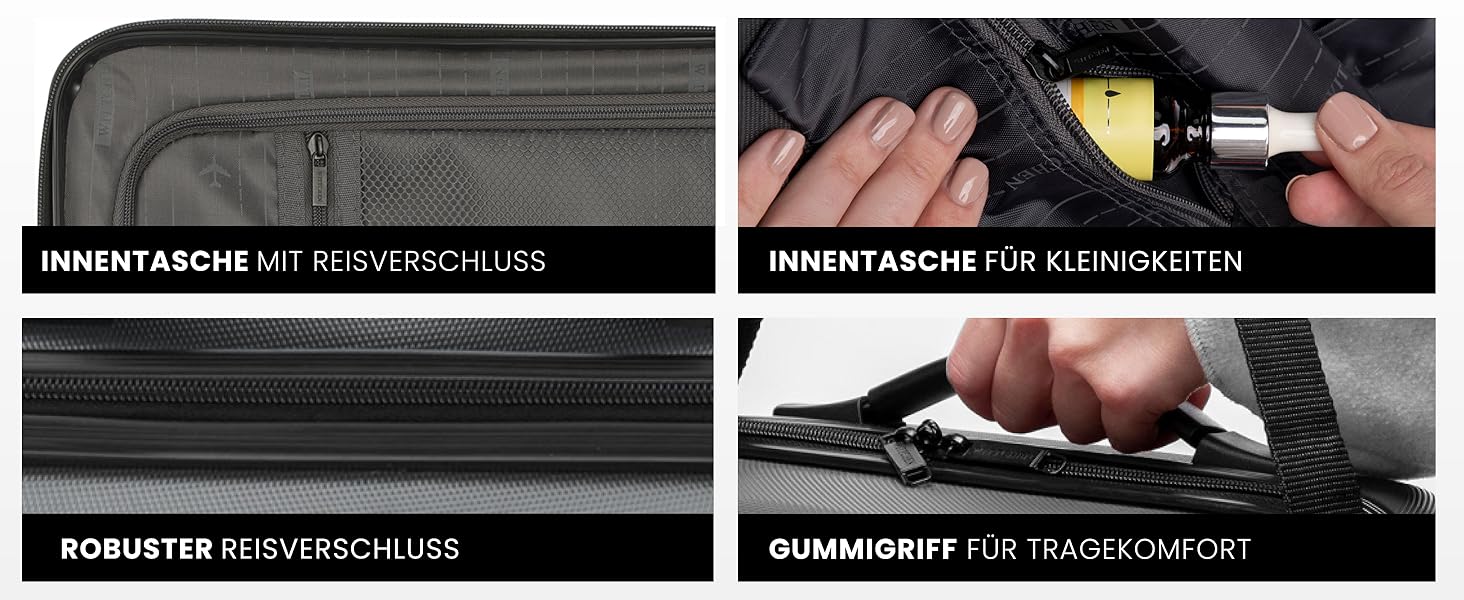 Валіза на колесах WITTCHEN Globe Line S з ABS-пластику, 4 колеса, кодовий замок, телескопічна ручка. Підходить для ручної поклажі Lufthansa, Eurowings, Ryanair, Condor, Discover Airlines. Колір: сірий.