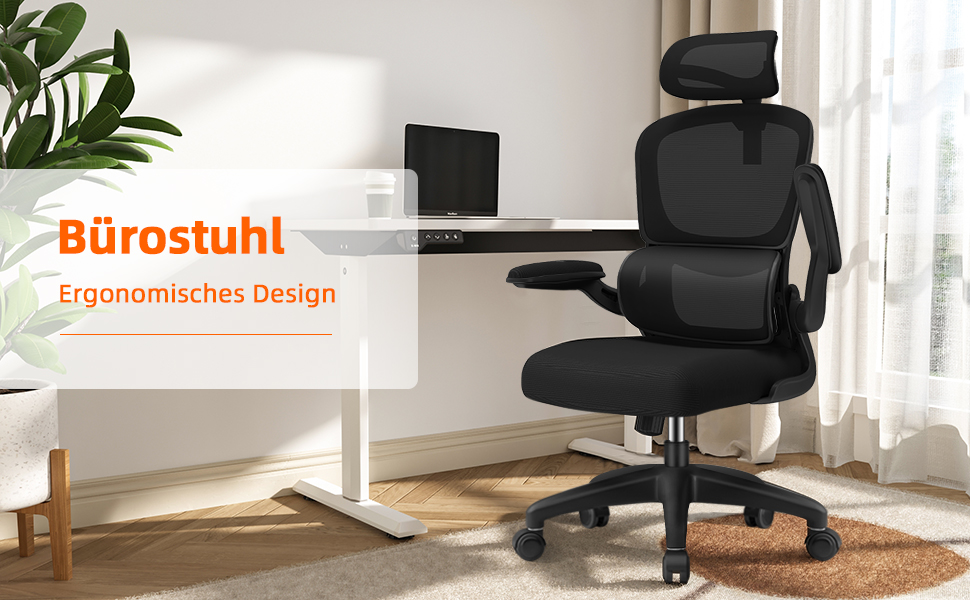 Ергономічне крісло для офісу з регульованою підголовником, поперековою підтримкою та відкидними підлокітниками, крісло для начальника, 150 кг, чорний колір, модель 2