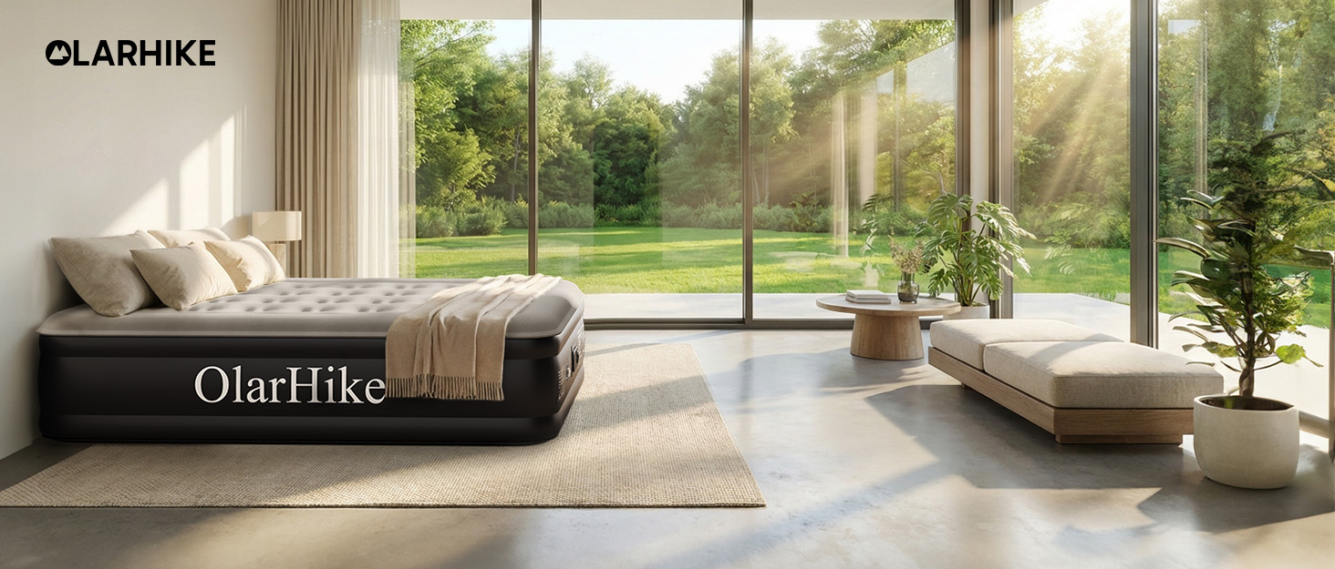 Надувний матрац OlarHike для кемпінгу та дому - 2 особи, 203x152x46 см, чорний, самонадувний