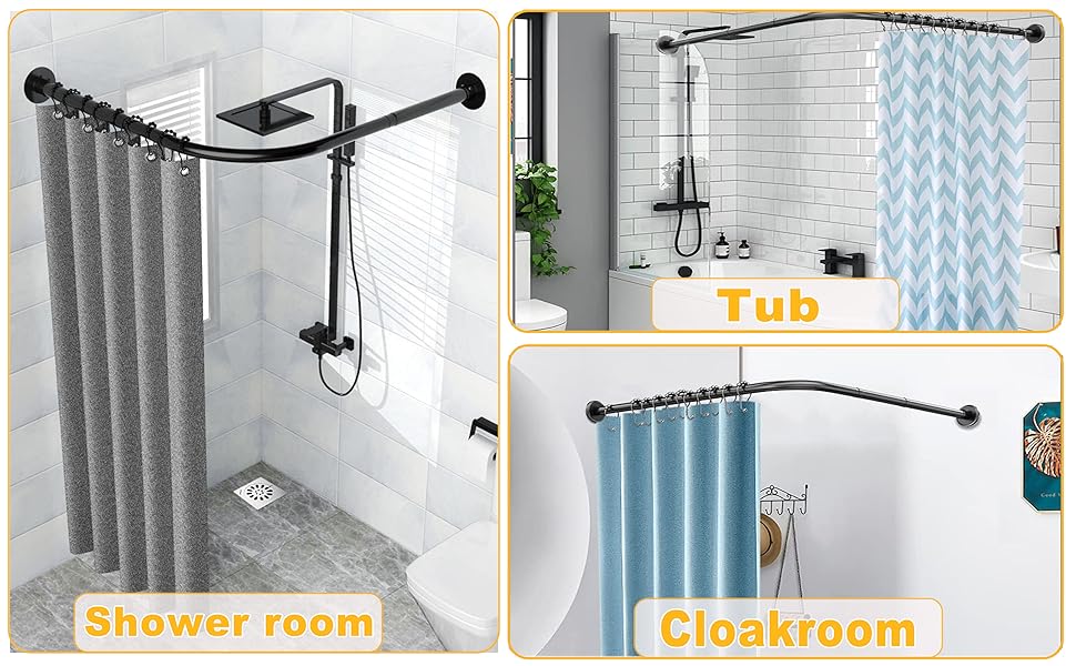 Штанга для душу без свердління, чорна, 70-95x105-165 см, з кільцями для душу (з нержавіючої сталі)