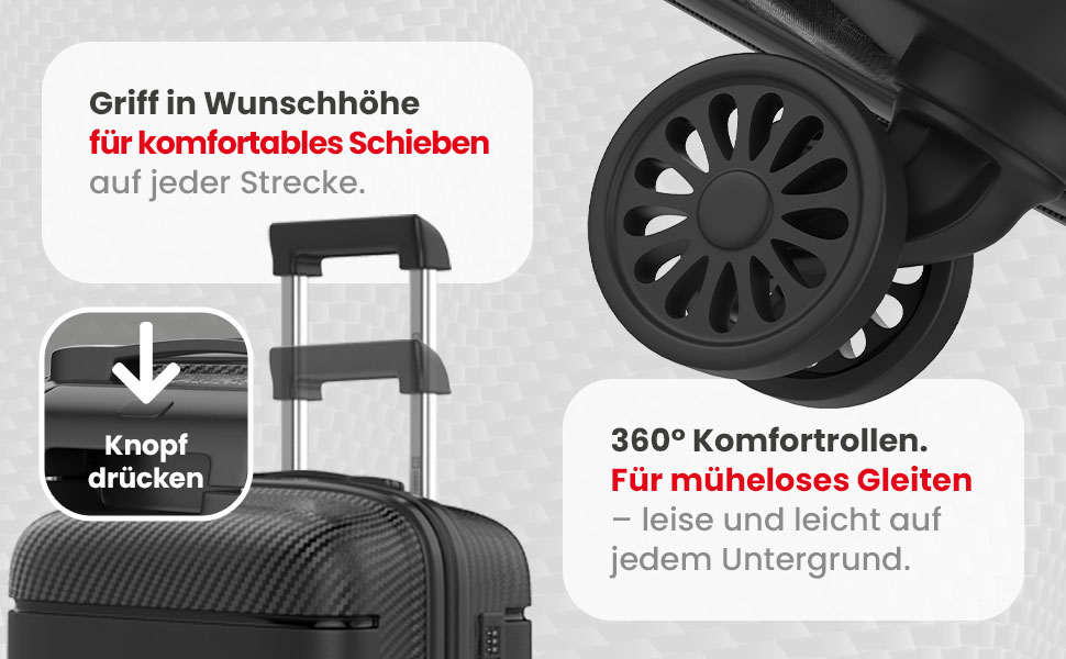 Чемодан GENTOR великий на колесах 64x44x24 см – Легкий валіз з жорстким корпусом та TSA-замком – Чемодан з жорсткою обшивкою L для подорожей та відпочинку – Чорний L Чорний