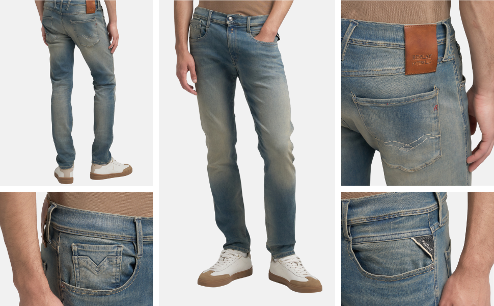 Джинси чоловічі Replay Anbass Slim-Fit з еластичним комфортом 33W/32L, середній синій колір 009