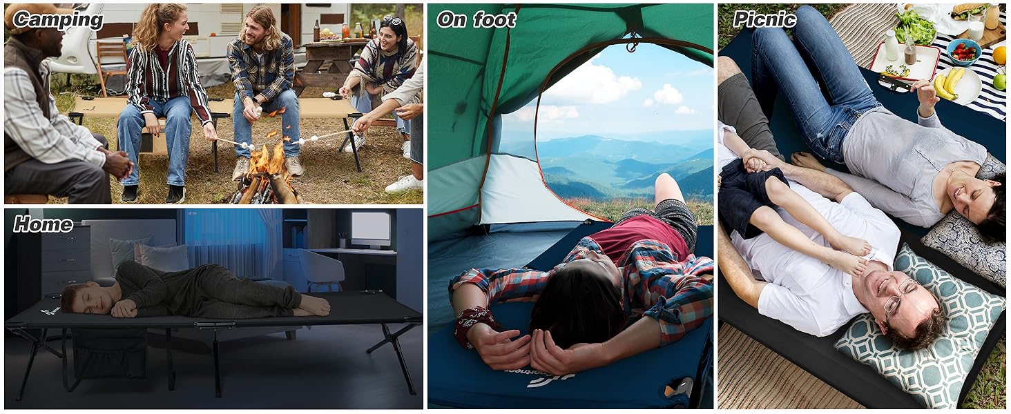 Розкладне ліжко Sportneer для кемпінгу та відпочинку на природі, 199x73 см, чорне