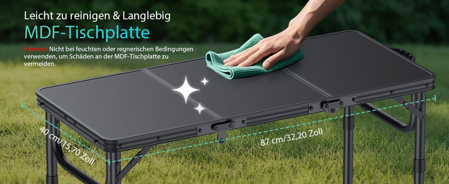 VINTEAM Складаний туристичний стіл 87x40 см, 3-х рівневий, регульована висота, алюміній, для кемпінгу, барбекю, пікніка, саду. MDF