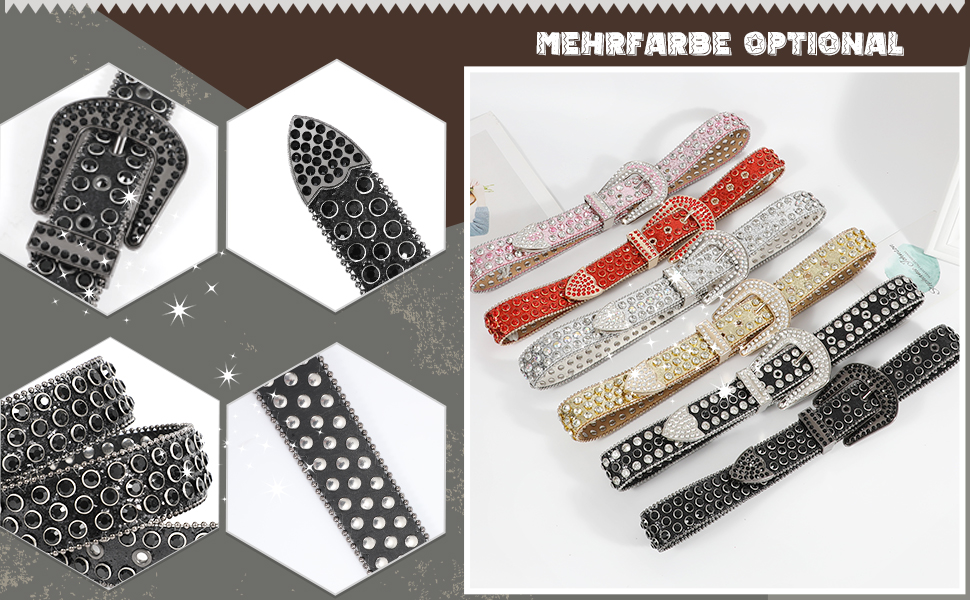 LEACOOLKEY Ремінь з стразами для чоловіків та жінок, блискучий вестерн кантрі ковбойський ремінь з ніти, для джинсів, штанів, суконь, розмір S (73-82 см), загальна довжина 105 см, колір G-рожевий (срібна пряжка)