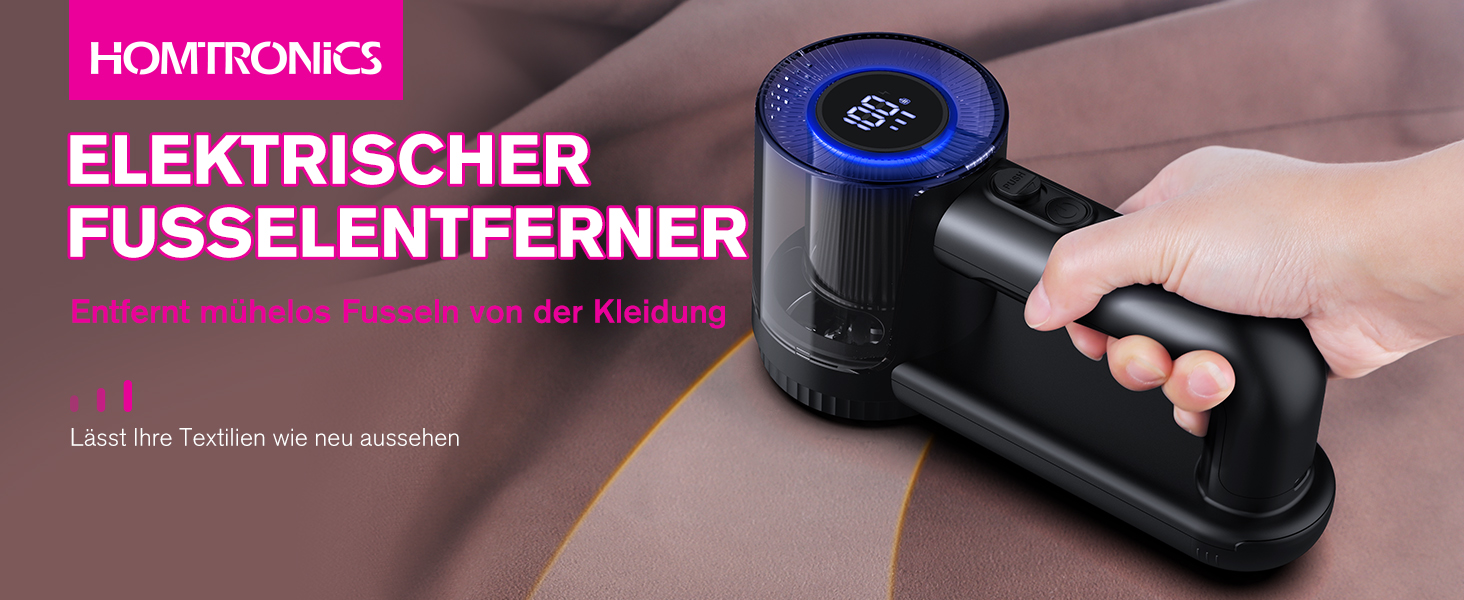 Електрична машинка для видалення кошлатання Homtronics, USB-зарядка, 3 режими, LED-дисплей, 6-лезовий ніж, для одягу, дивану, килимів, чорна