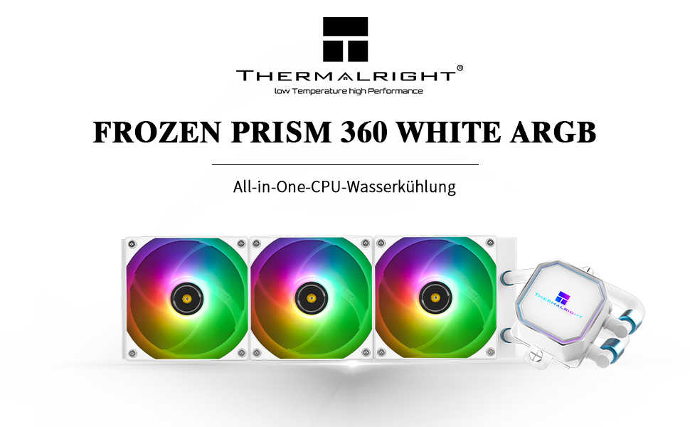 Система рідинного охолодження процесора Thermalright Frozen Prism 360 White ARGB, 360мм, 3 PWM вентилятори, для Intel LGA1700/1851/1200/115x та AMD AM4/AM5, Білий