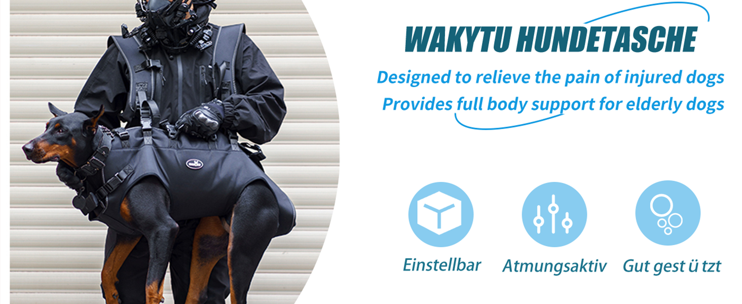 Сумка-переноска для собак великих порід Wakytu: переноска-рюкзак для собак з проблемами суглобів, травмами, літніх собак. Максимальна вага 30-40 кг, чорна, 4XL