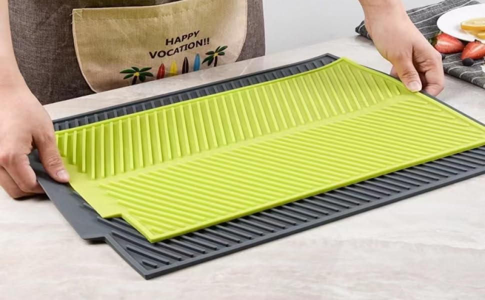 Килимок для посуду WXFLGH 40x30 см з термостійкого силікону, антиковзаючого, для мийки, стільниці, під миску для котів (темно-сірий)