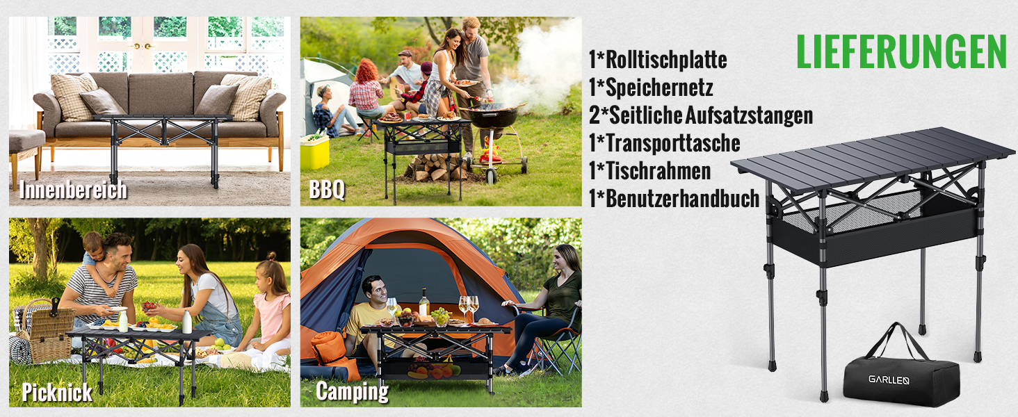Складаний туристичний стіл Garllen 82x40 см, 2 рівня висоти (44/70 см), з розкатною стільницею, сталевий, для пікніка, грилю, саду, з сумкою