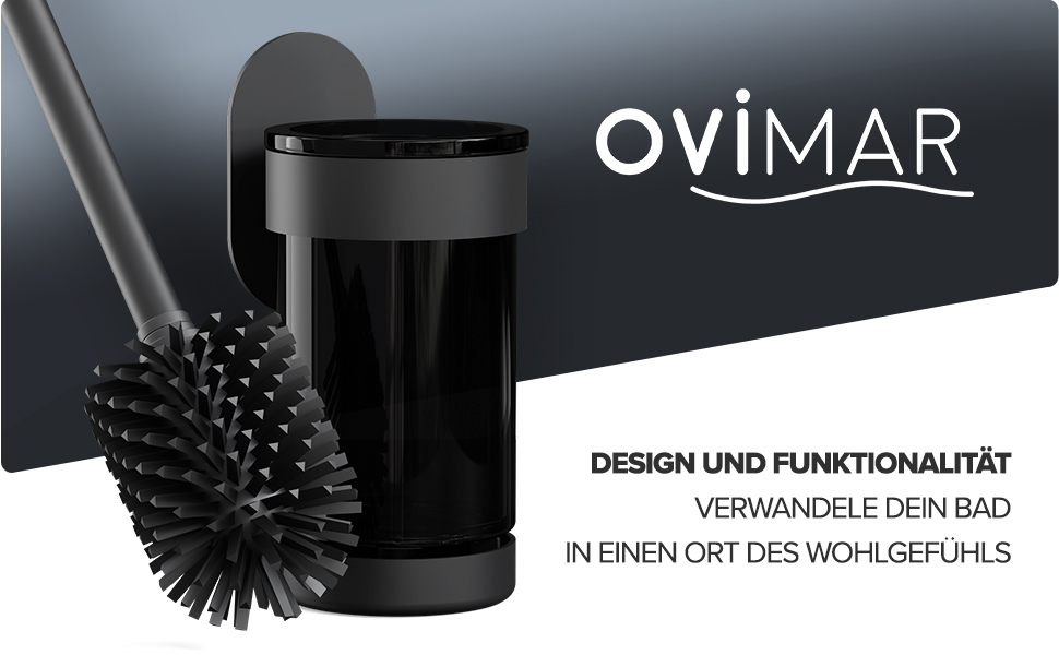 Настінна щітка для туалету Ovimar Finnkona чорного кольору з кріпленням без свердління, силіконова головка, функція вентиляції, для кріплення, з порошковим покриттям з нержавіючої сталі, змінна головка