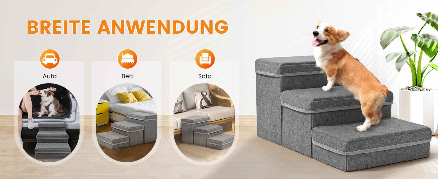 Сходинки для собак Sunowl, 2-ступеневі складні, широкі, з місцем для зберігання, для маленьких собак та котів, м'яка, неслизька поверхня