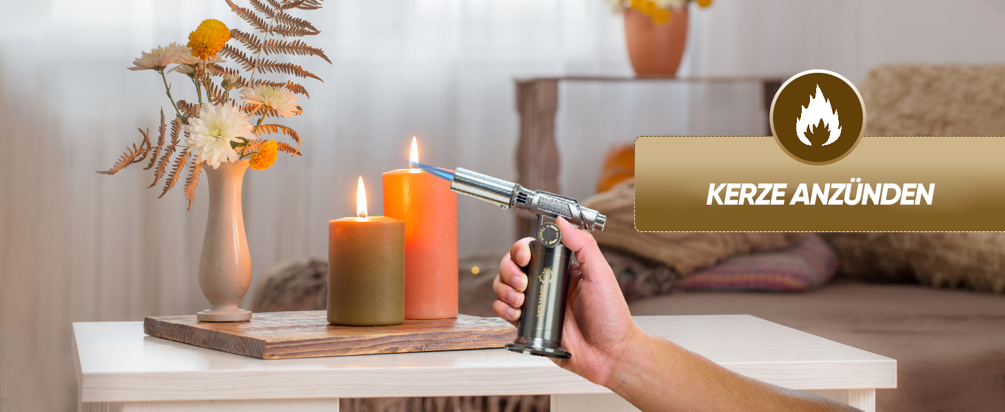 Професійний газовий пальник-фламбе SAKER для кулінарних страв та DIY: бутановий пальник з п'єзорозпалом для крем-брюле, паяння та рукодія, сріблястий