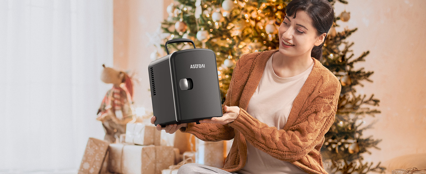 Міні-холодильник AstroAI, 4 літри, 6 банок, для авто, офісу, кімнати, косметики, 220V/12V, чорний