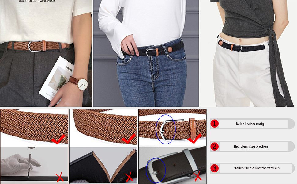 Жіночі еластичні пояси Chalier (2 шт.) - плетений стрейч-пояс, чорний та темно-синій, універсальний розмір, темно-синій та білий