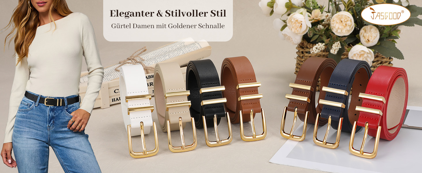 Жіночий шкіряний ремінь JasGood з золотою пряжкою, чорний колір, розмір M (76-90 см)