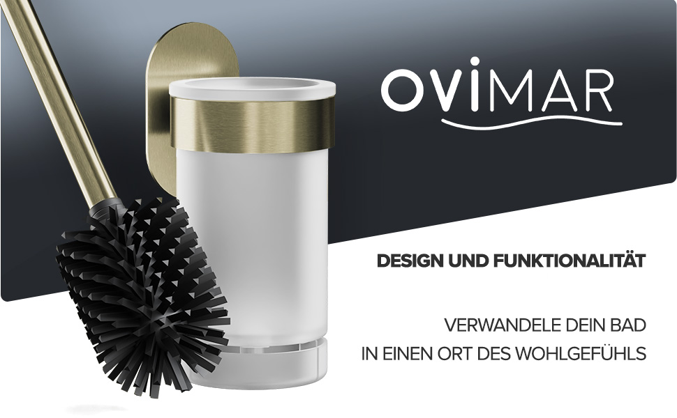 Набір для чищення унітазу Ovimar Finnkona: щітка, кріплення на стіну без свердління, силіконова щітка, вентиляція, нержавіюча сталь з порошковим покриттям, змінний насадок (золотий, клейкий)